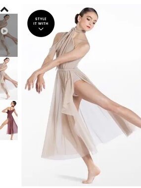 balera Nude Halter High-Low Chiffon Dance Dress